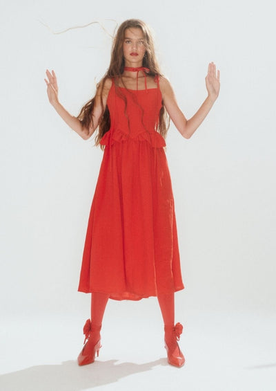 Tessa Dress, Red Linen