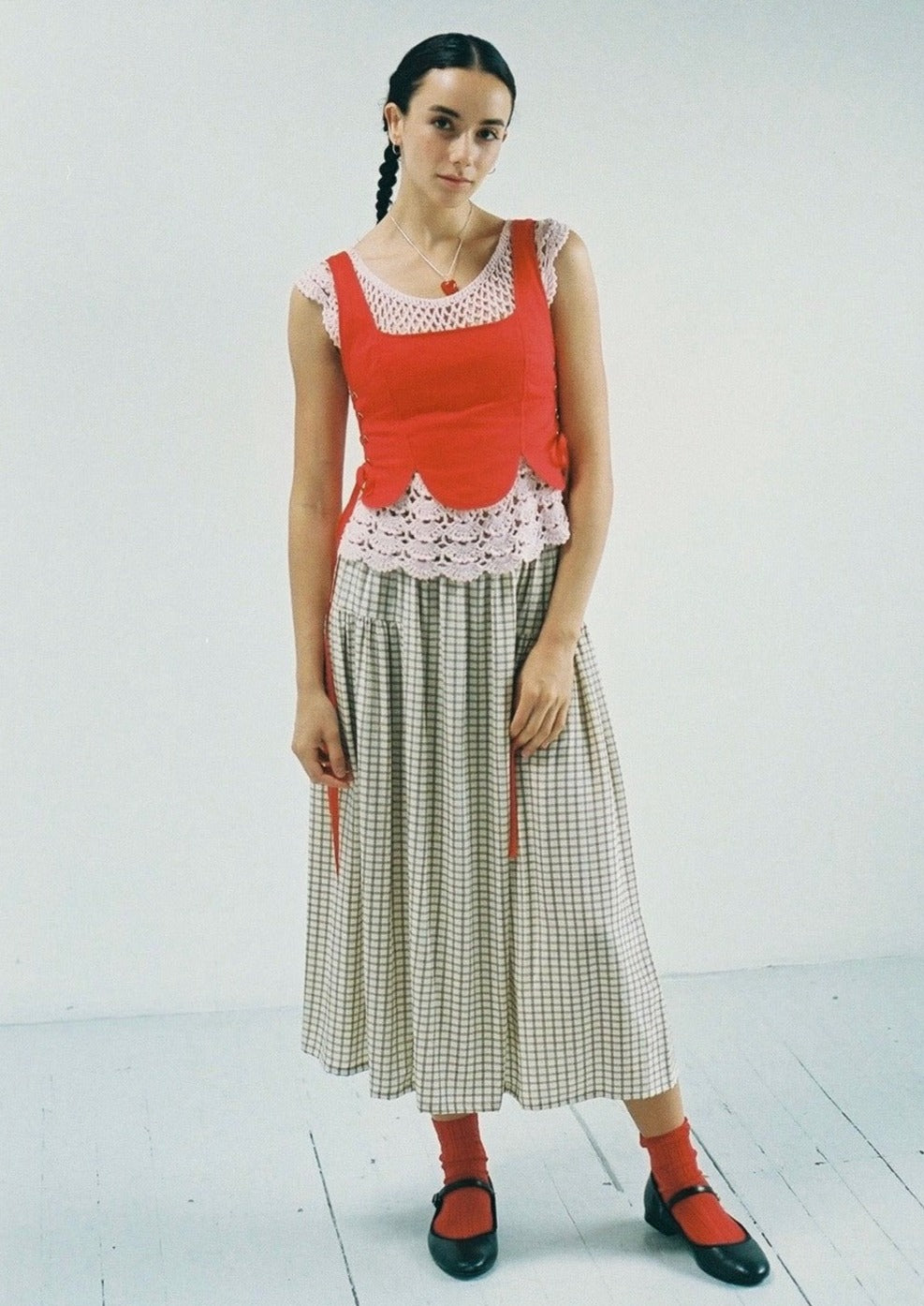 Calyx Skirt, Brown Grid Silk