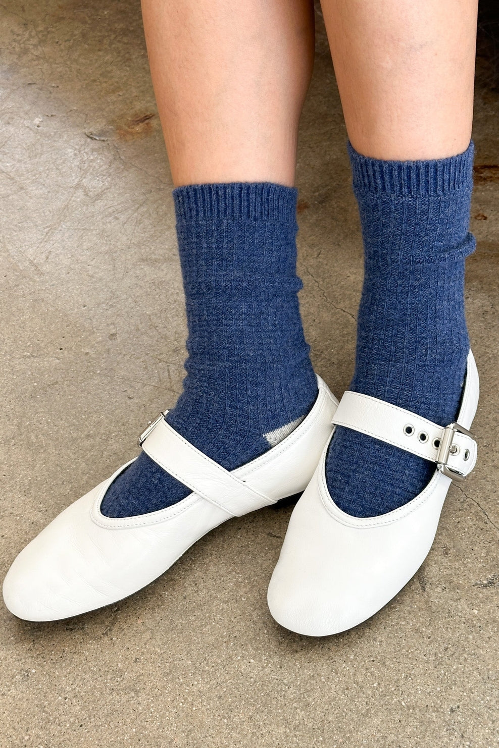 Wool Waffle Socks, Denim
