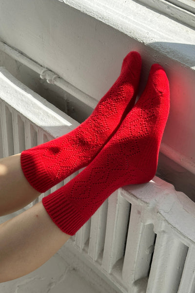Cashmere Pointelle Socks, Red