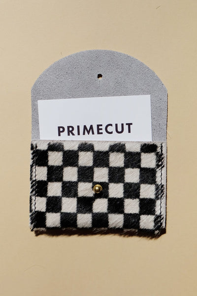 Cowhide Card Holder, White Checks