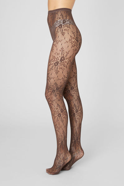 Rosa Lace Tights, Dark Brown