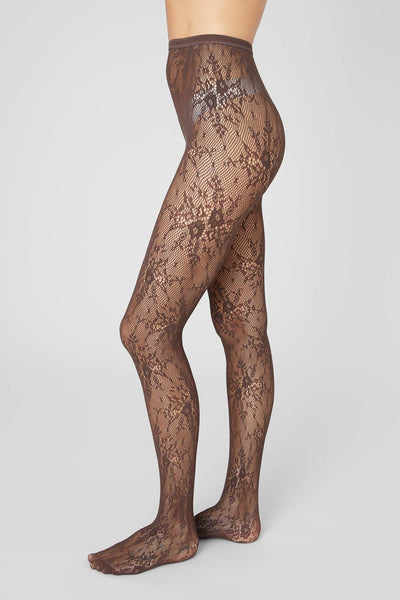 Rosa Lace Tights, Dark Brown