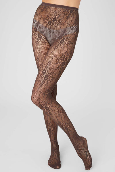 Rosa Lace Tights, Dark Brown