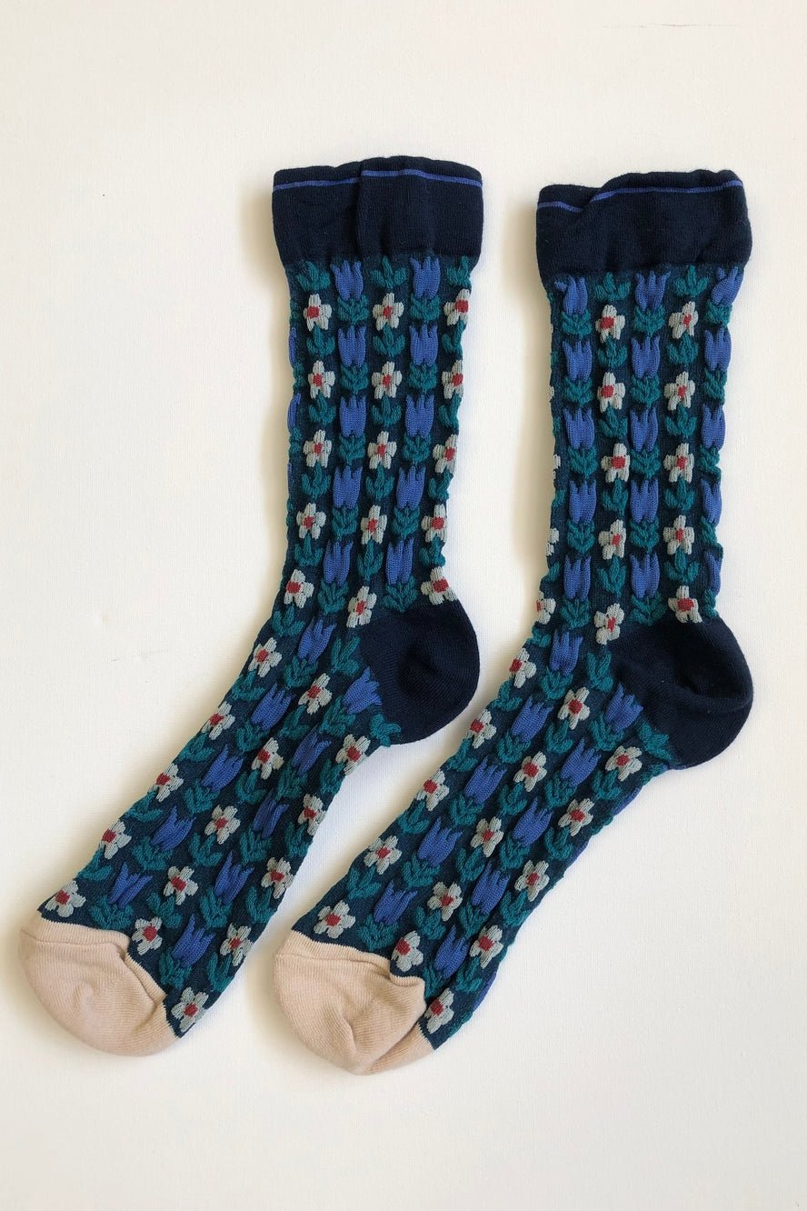 Tulip Garden Socks, Navy