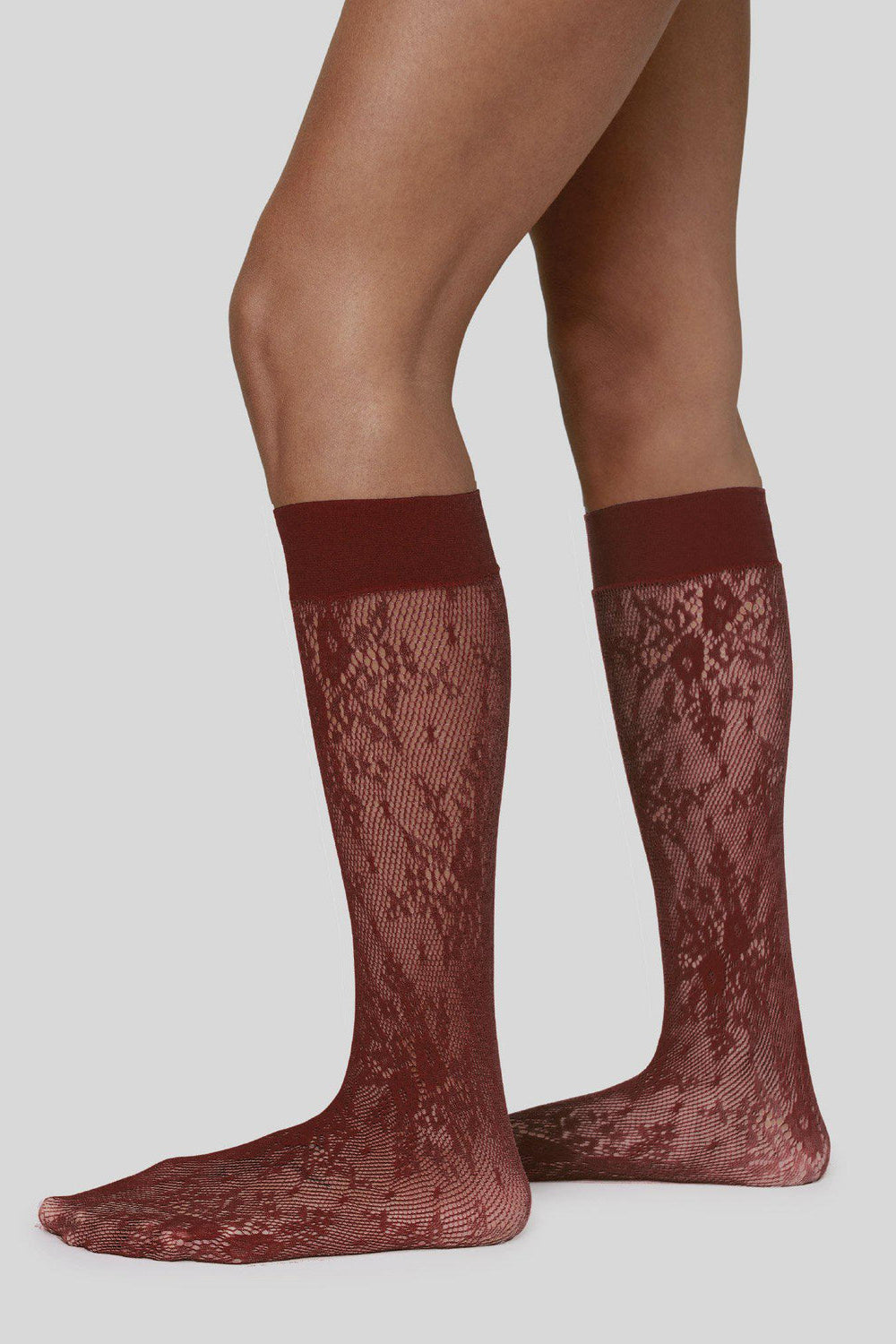 Rosa Lace Knee-Highs, Deep Red