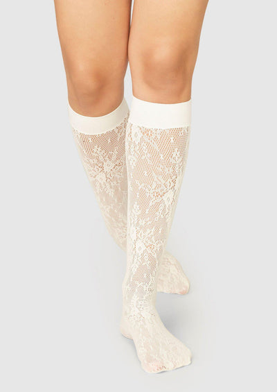 Rosa Lace Knee-Highs, Ivory