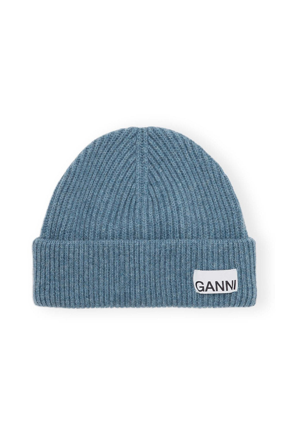 Fitted Ribbed Knit Wool Beanie, Dusty Blue