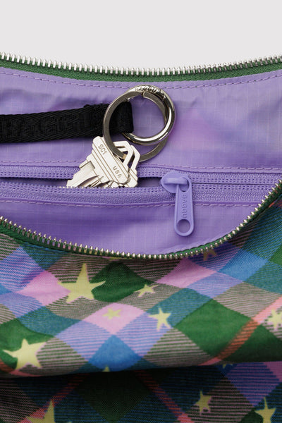 Medium Crescent Bag, Green Star Plaid