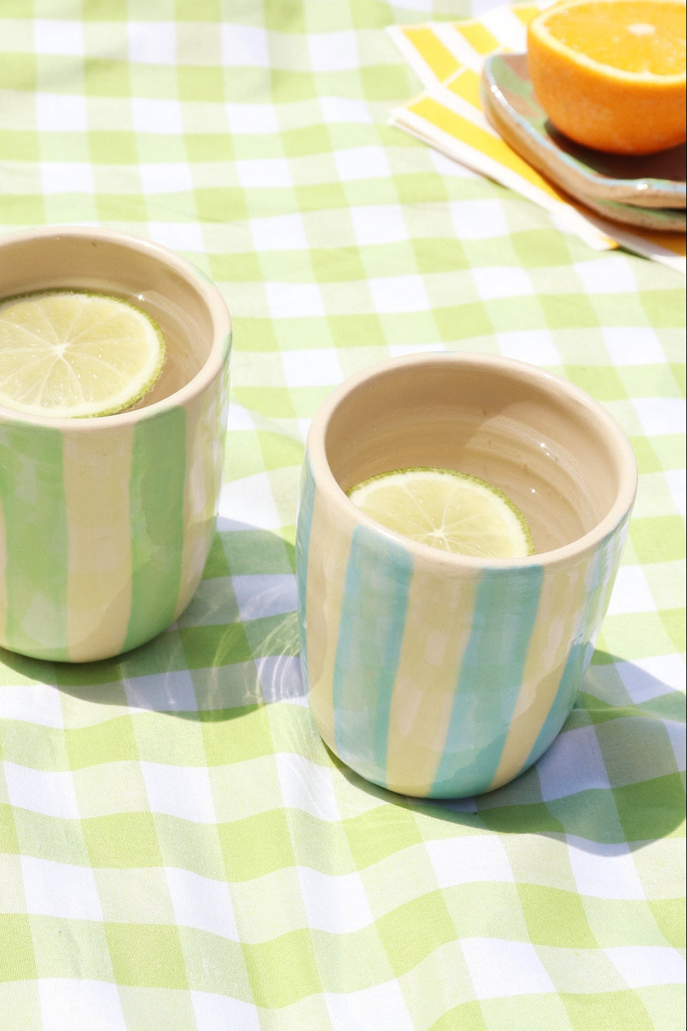 Small Ceramic Tumbler, Blue Stripes