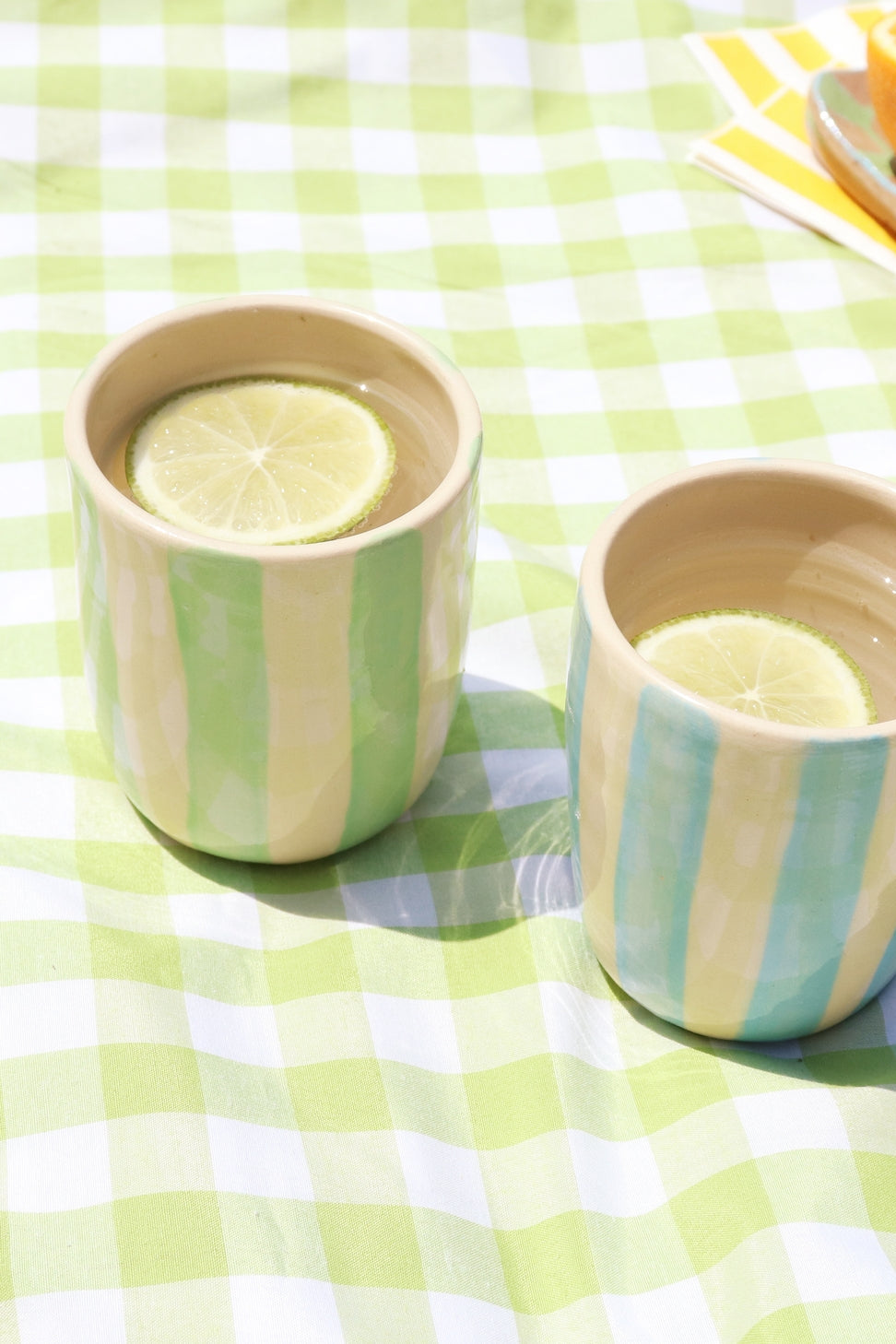 Small Ceramic Tumbler, Green Stripes