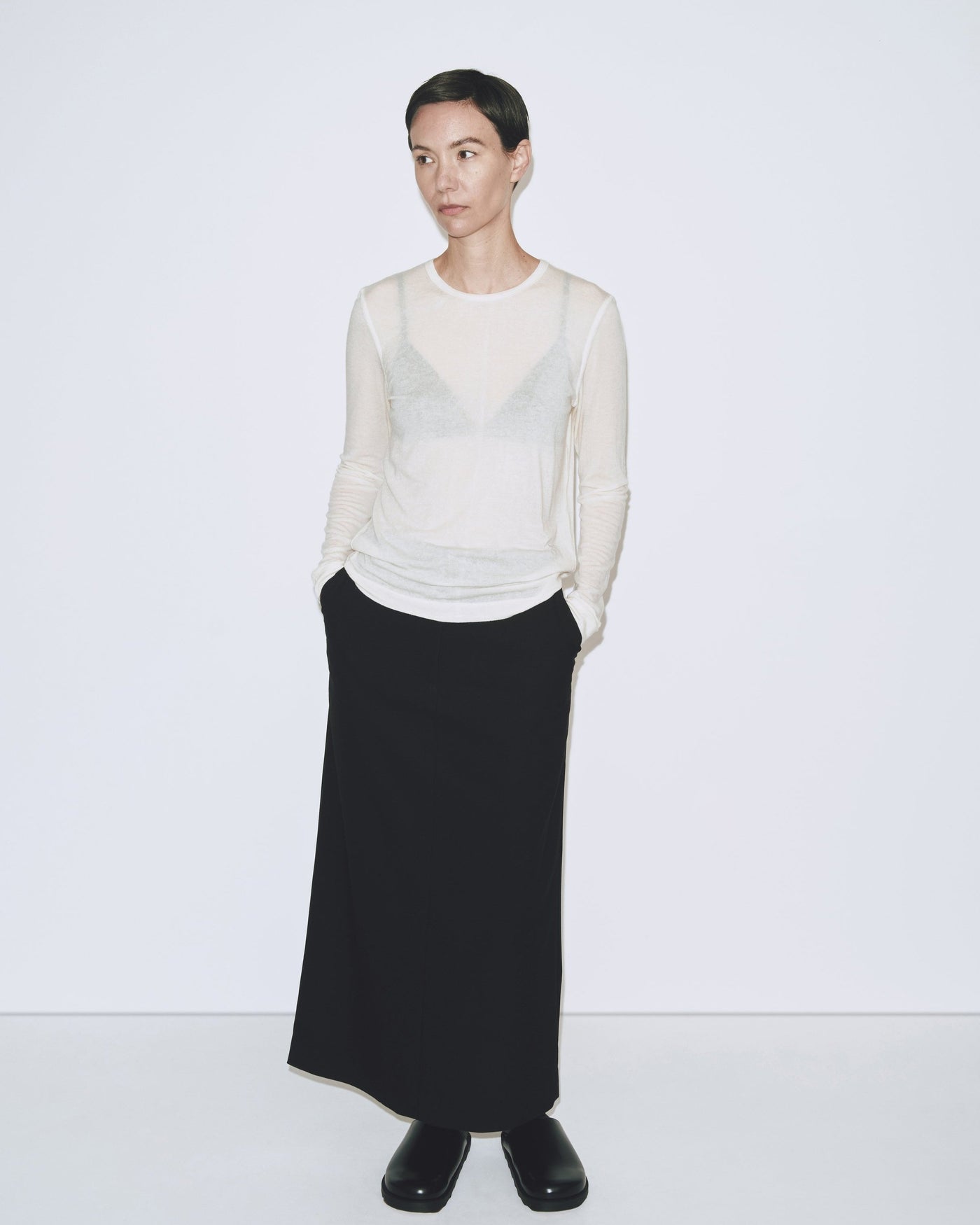 Wool Tencel Crew Neck Top, Ivory