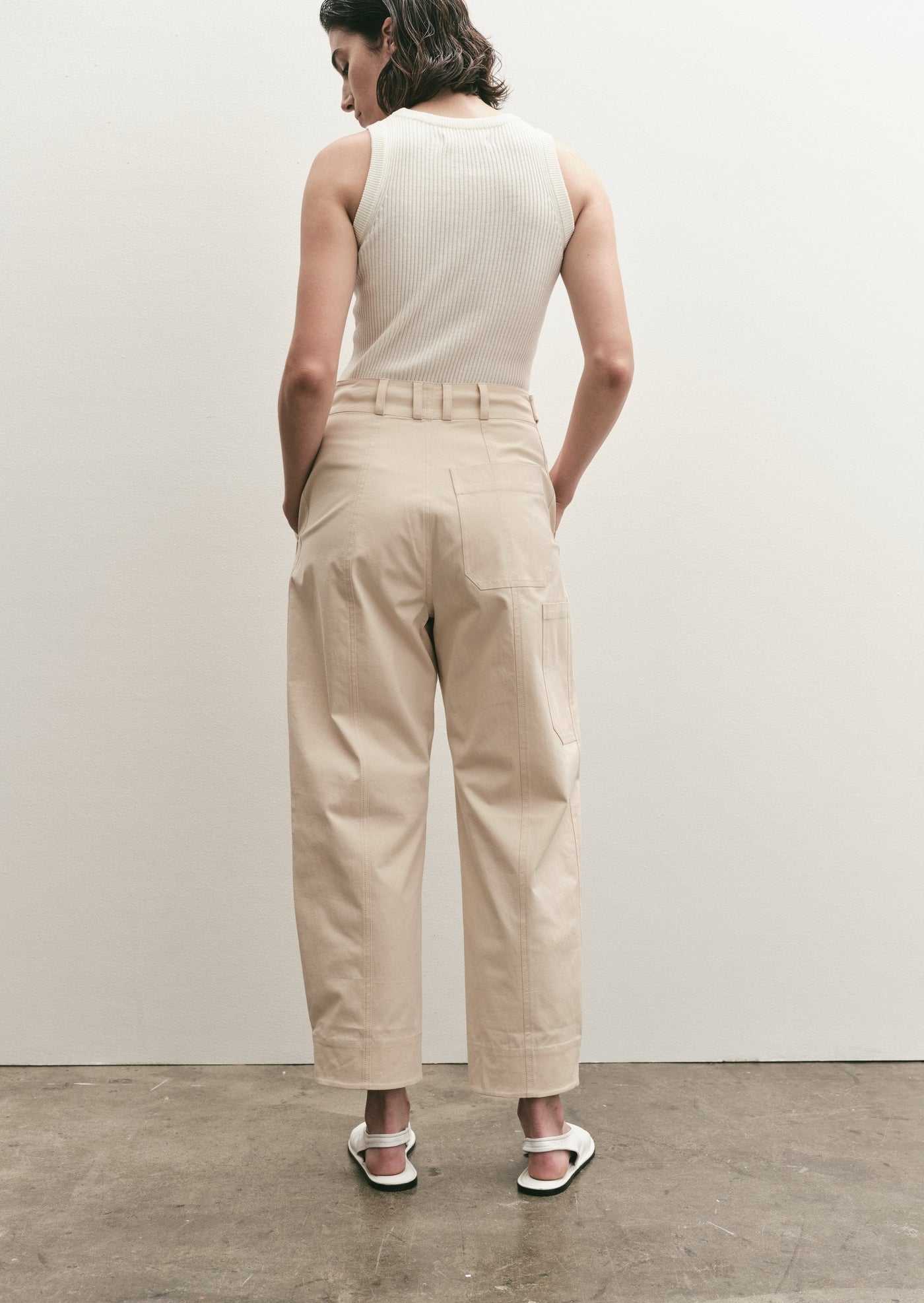 Cropped Workwear Pants, Light Beige