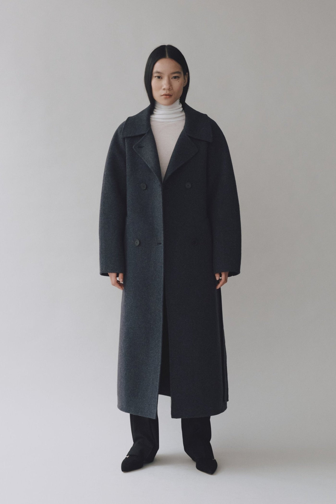 Handmade Long Wool Coat, Blue Navy