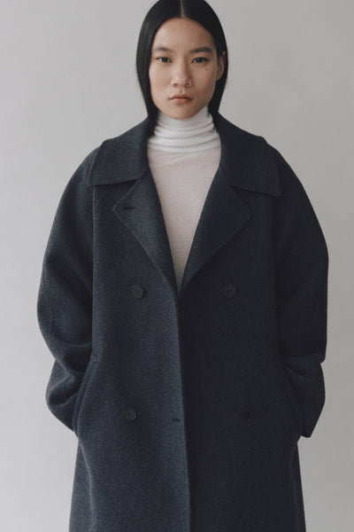 Handmade Long Wool Coat, Blue Navy