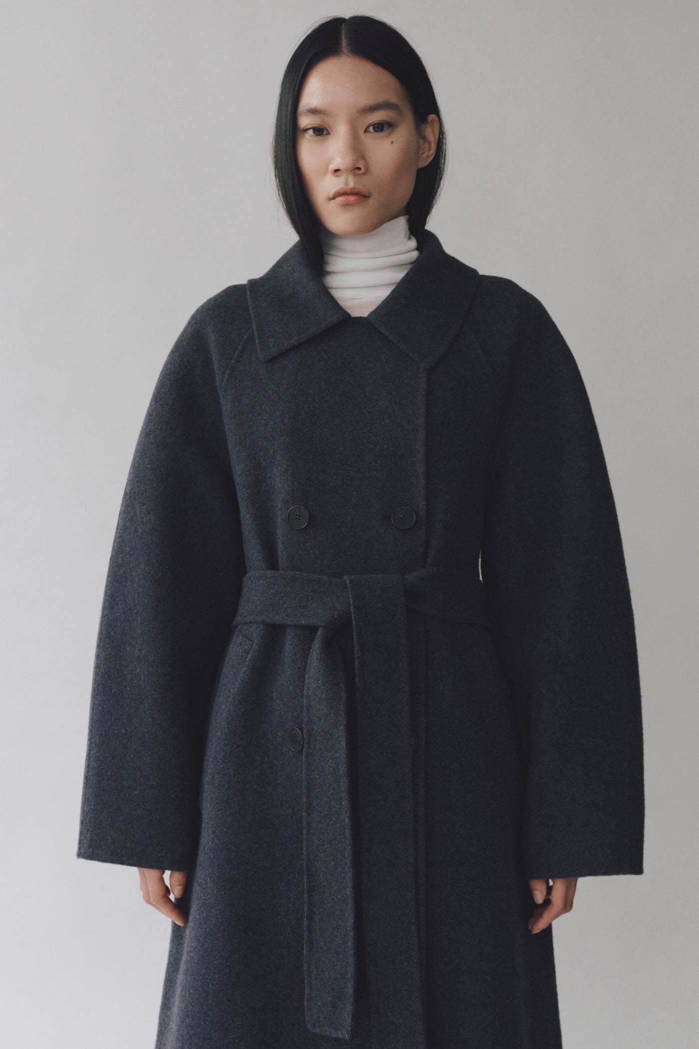 Handmade Long Wool Coat, Blue Navy