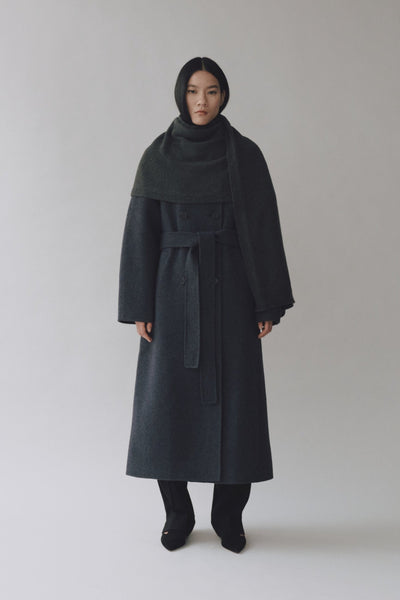 Handmade Long Wool Coat, Blue Navy