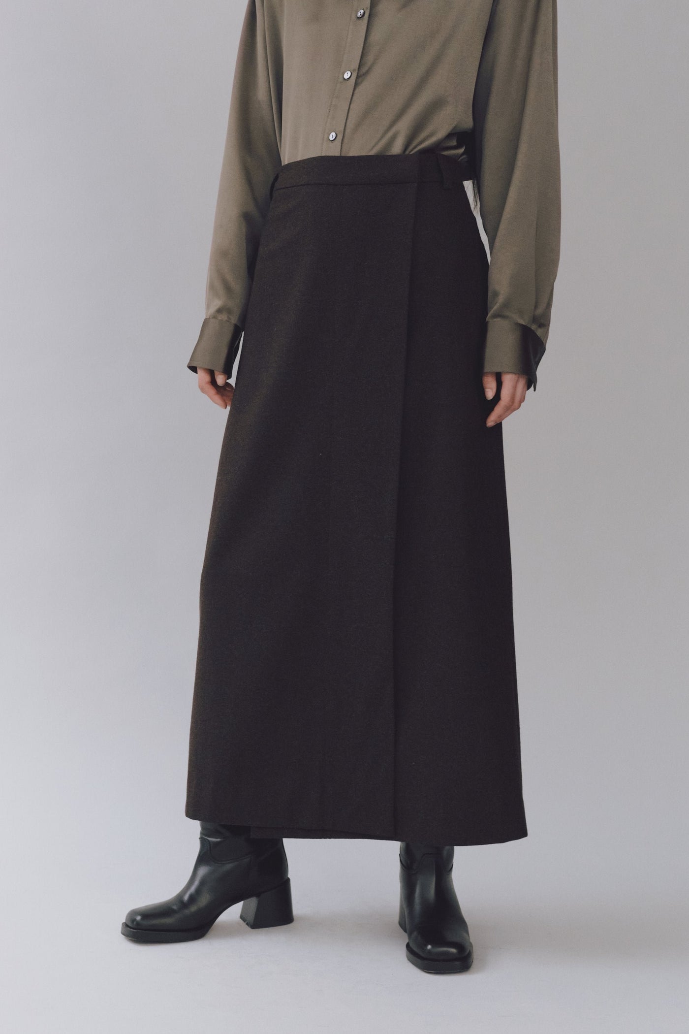 Wool Maxi Wrap Skirt, Brown