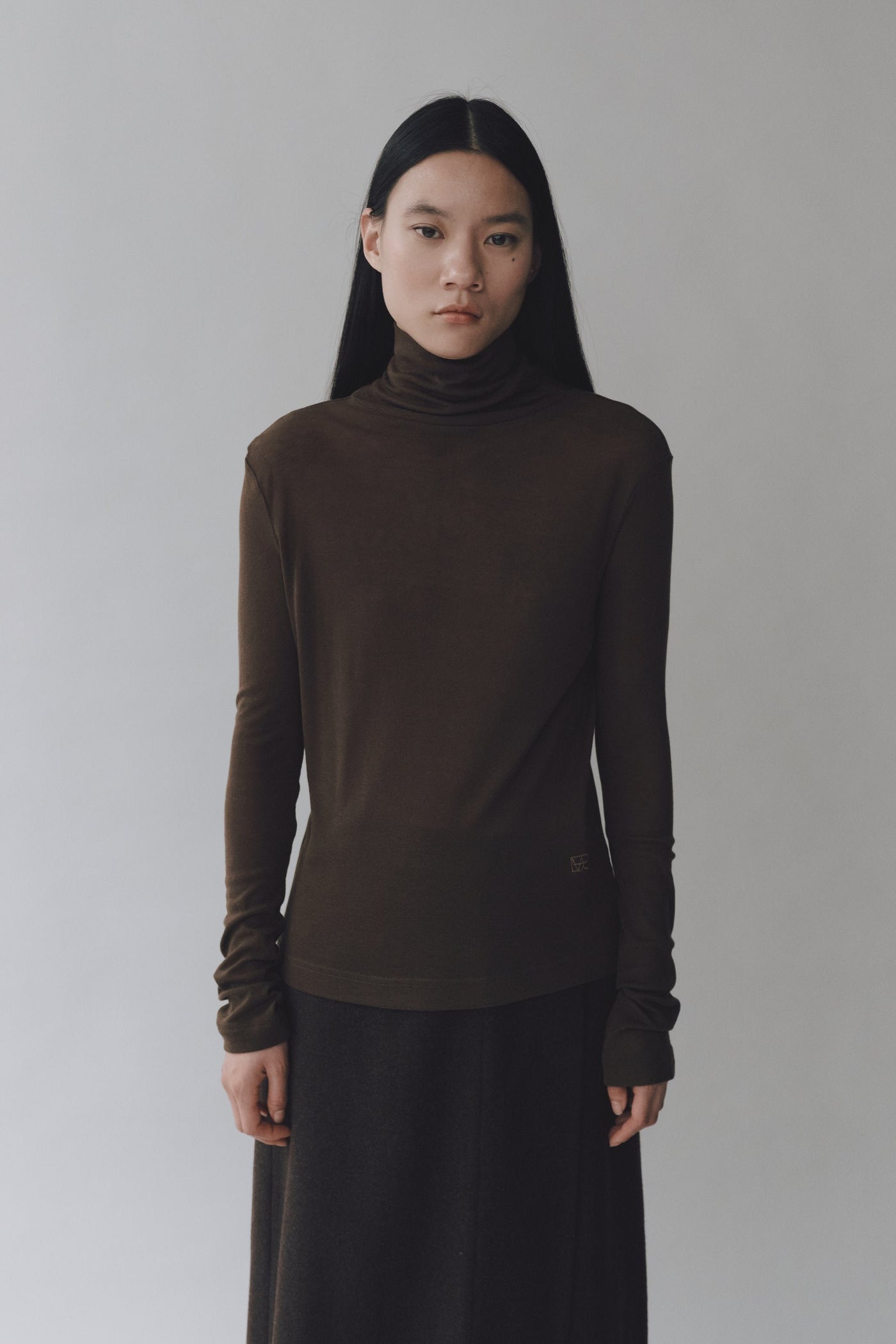 Ribbed Roll Neck Top, Brown