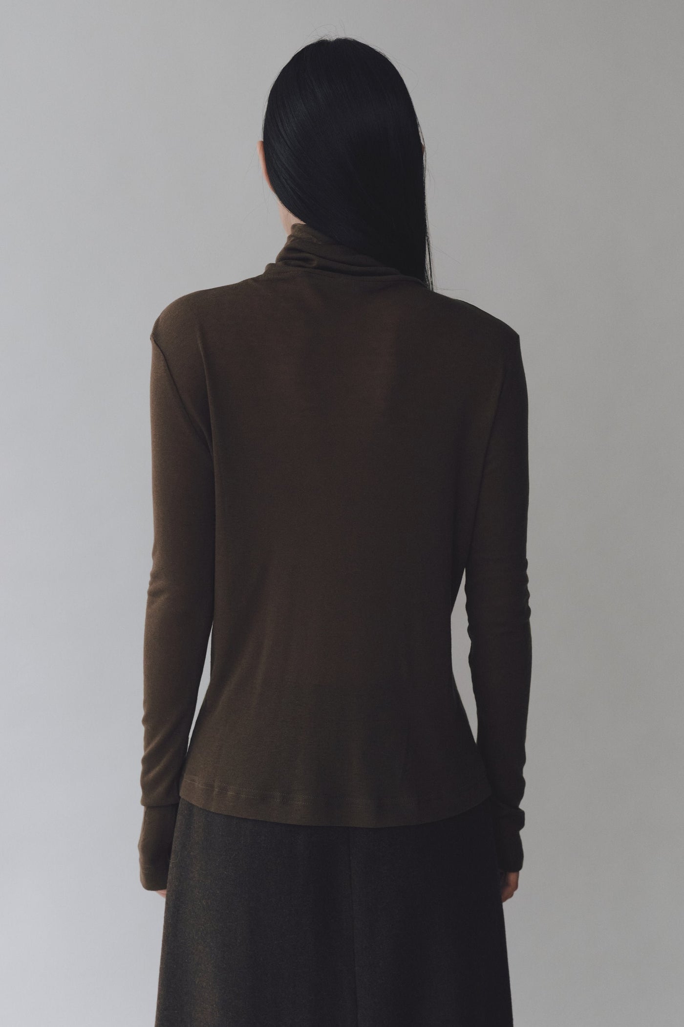 Ribbed Roll Neck Top, Brown