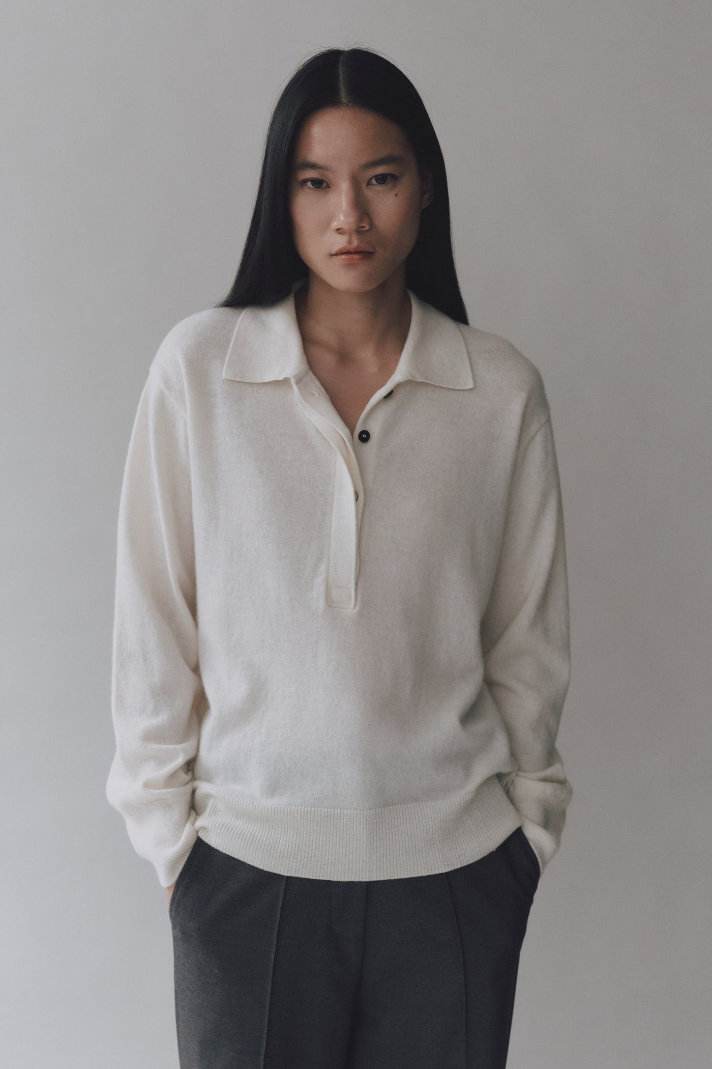 Cashmere Polo Sweater, Cream