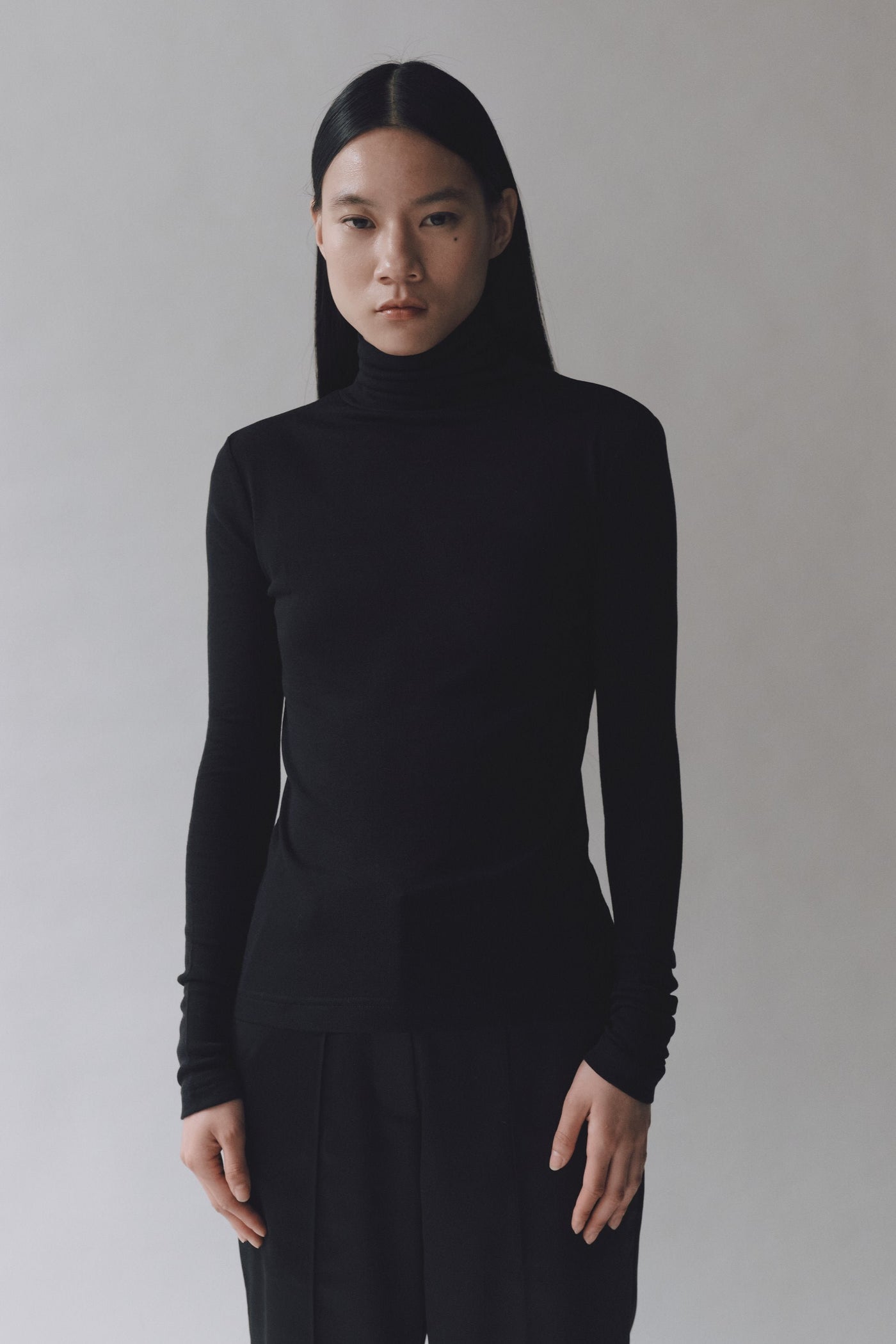 Ribbed Roll Neck Top, Black