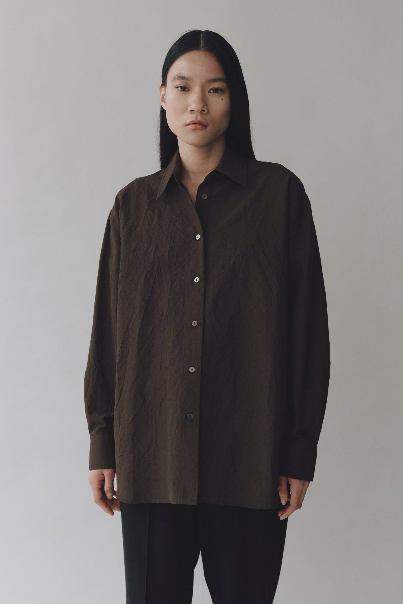 Crinkled Oversized Shirt, Brown