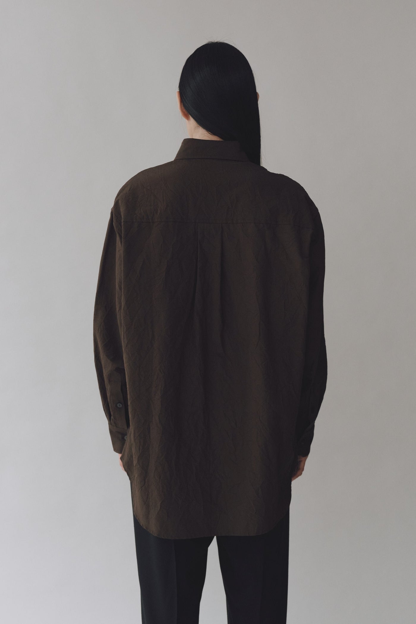 Crinkled Oversized Shirt, Brown