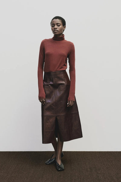 Faux Leather Skirt, Mahogany