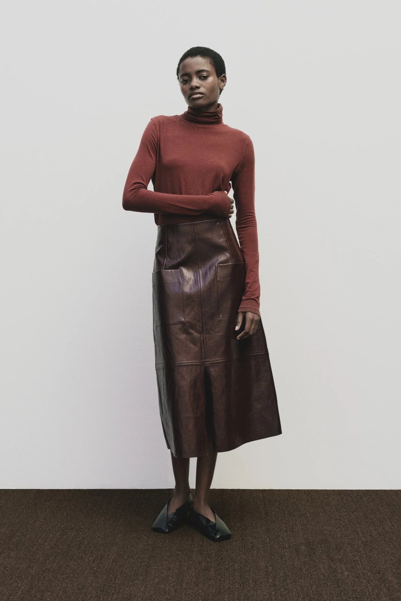 Faux Leather Skirt, Mahogany