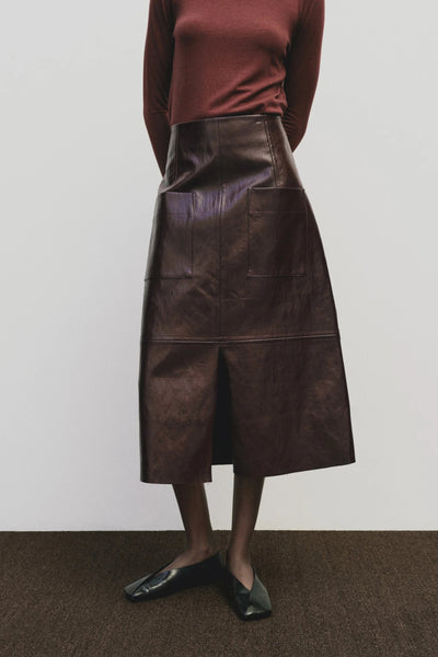 Faux Leather Skirt, Mahogany