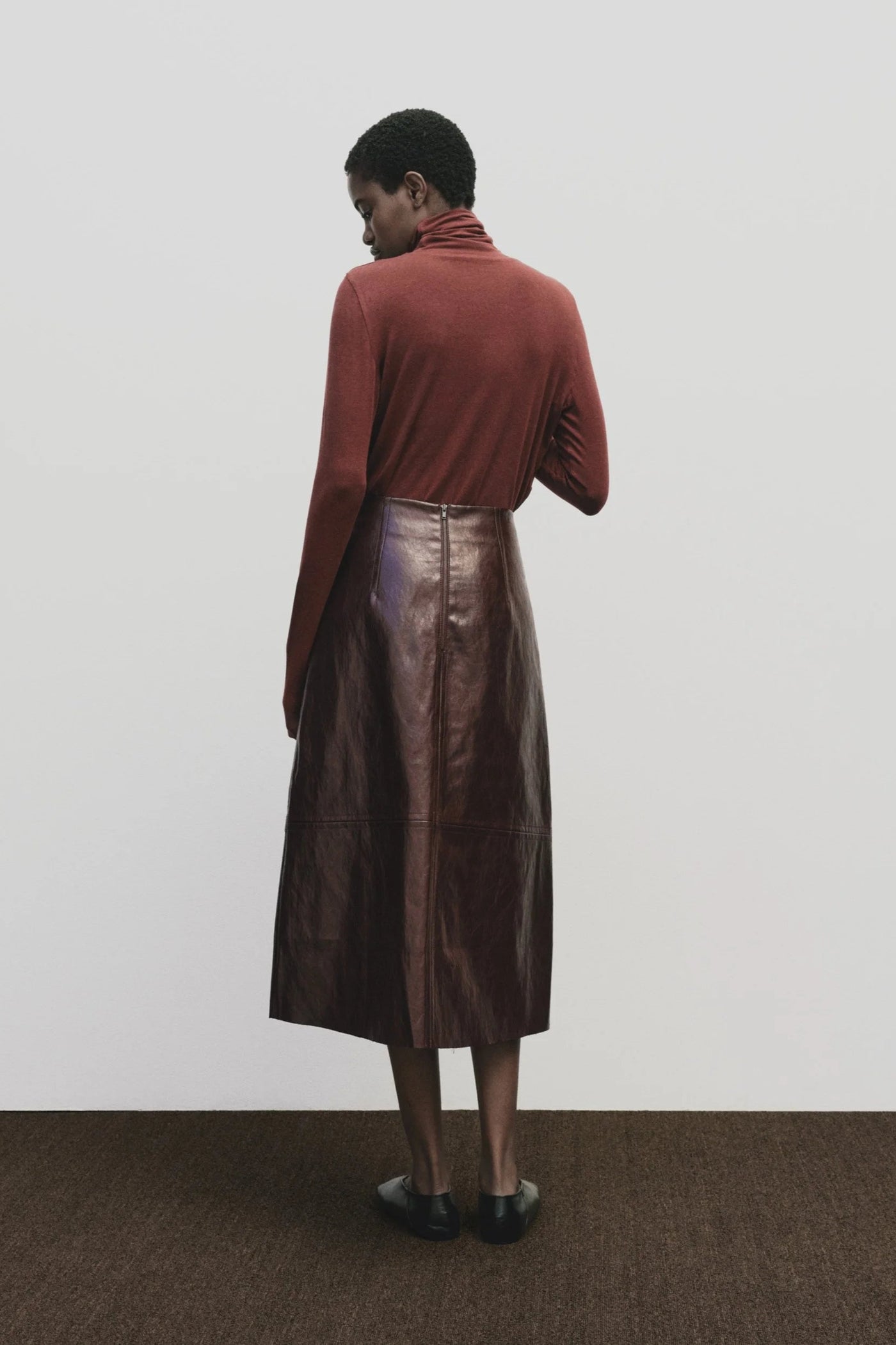Faux Leather Skirt, Mahogany