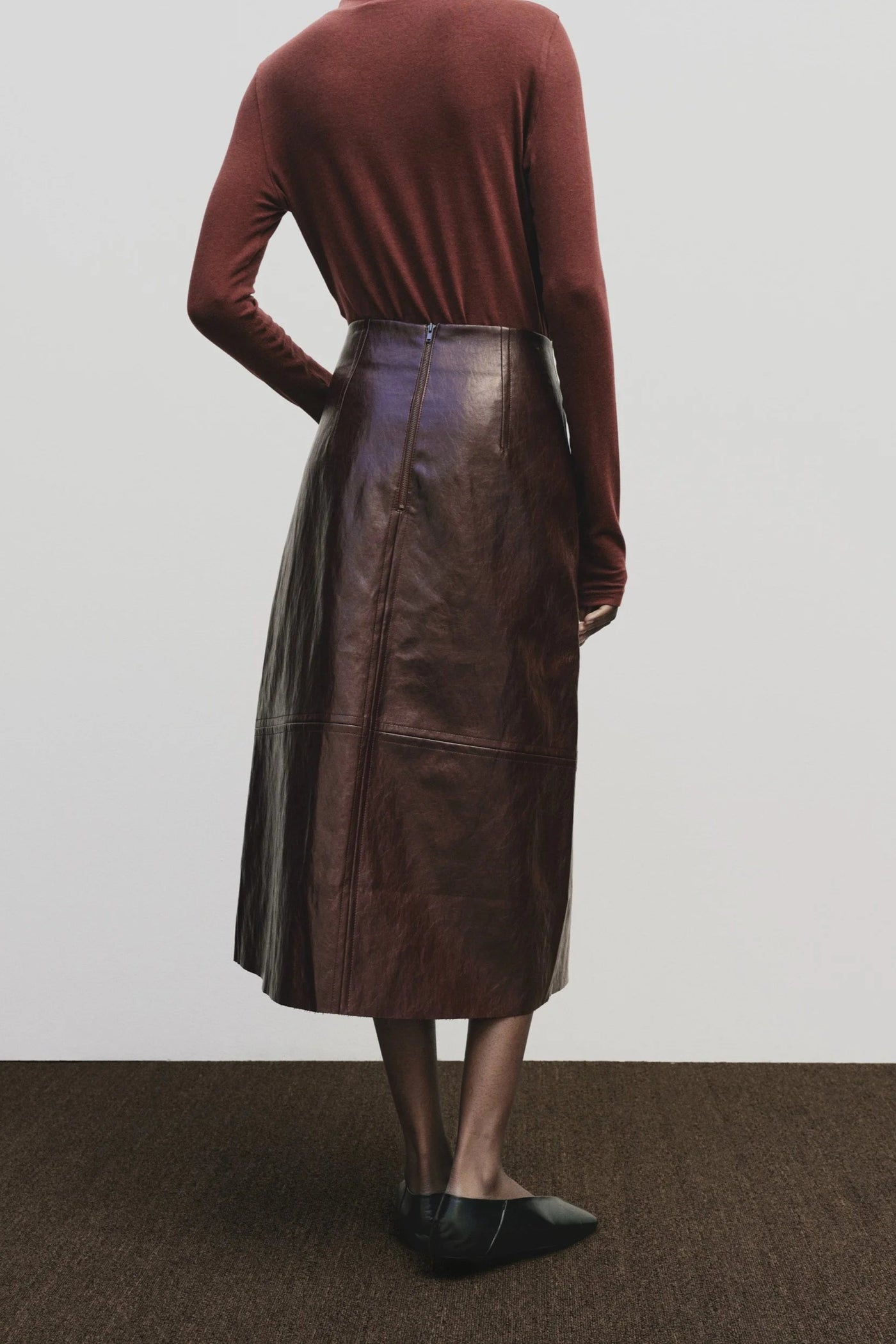 Faux Leather Skirt, Mahogany