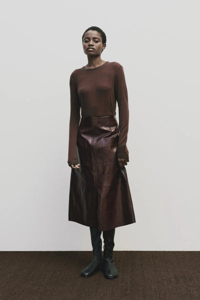 Faux Leather Skirt, Mahogany