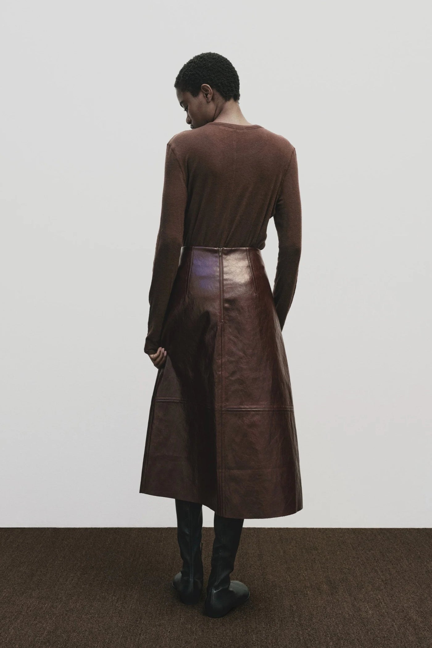 Faux Leather Skirt, Mahogany