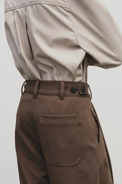 Pleated Barrel Leg Pants, Brown