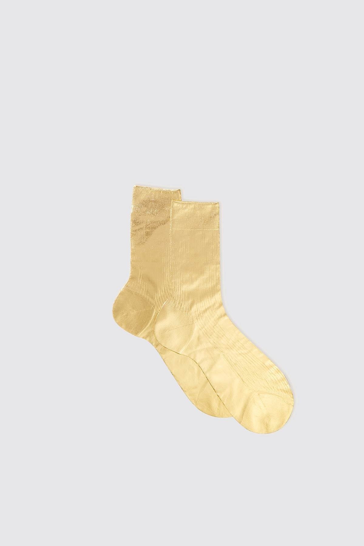 Ribbed Laminated Gold Socks