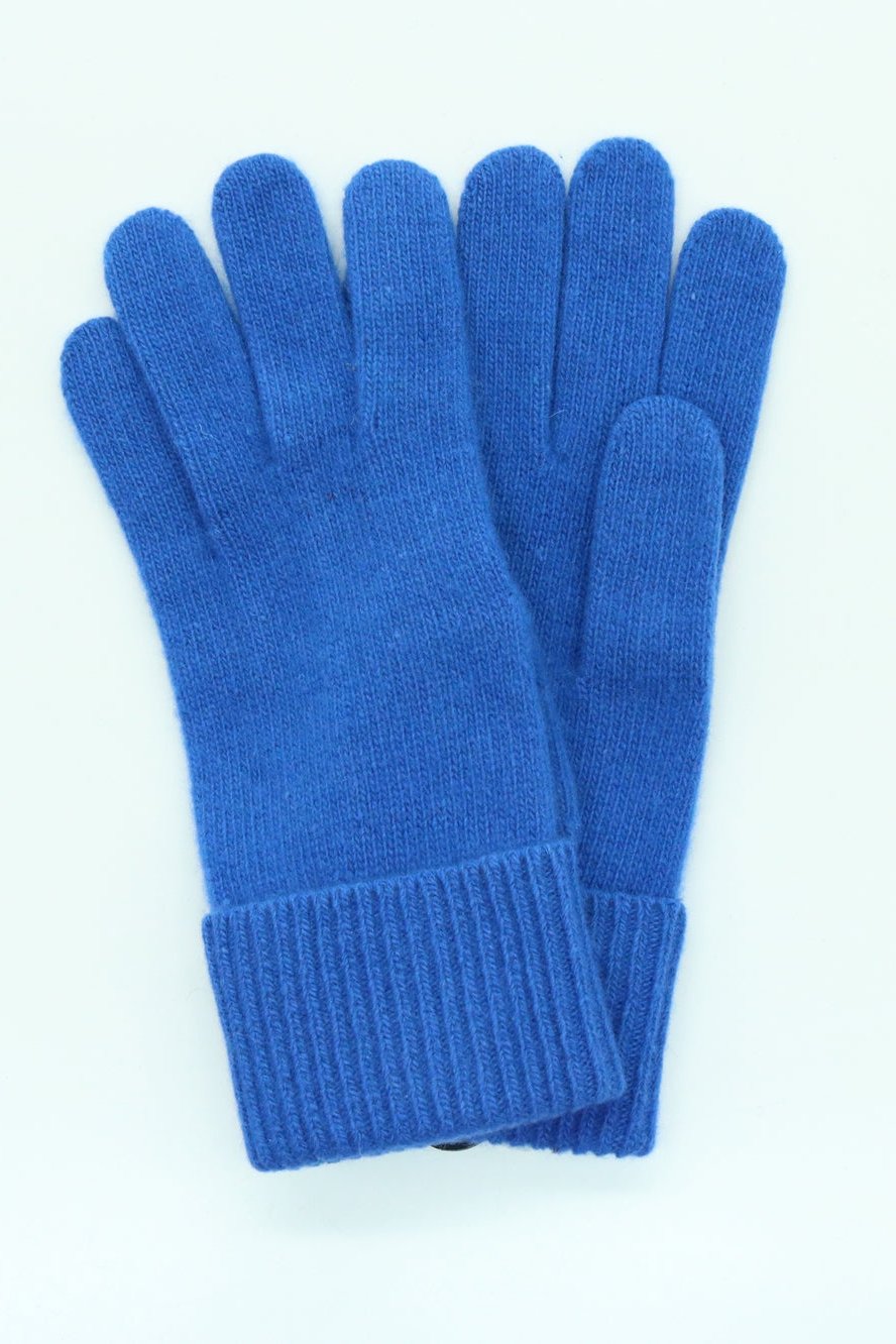 Cashmere Gloves with Ribbed Cuff, Blue Bell