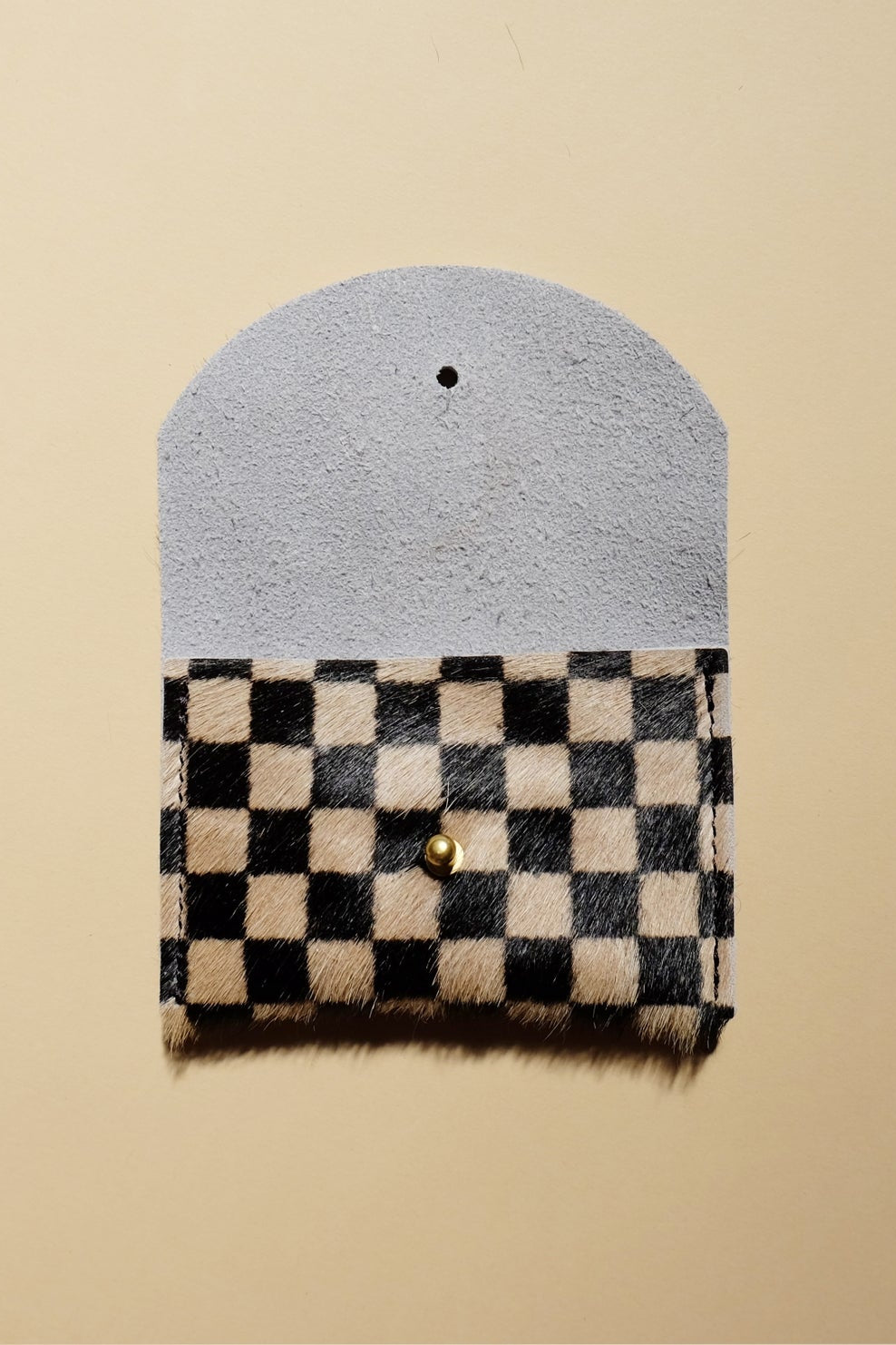 Cowhide Card Holder, Tan Checks