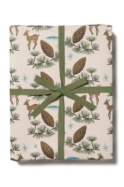 Deer & Pinecones Wrapping Paper, 3 Sheet Roll