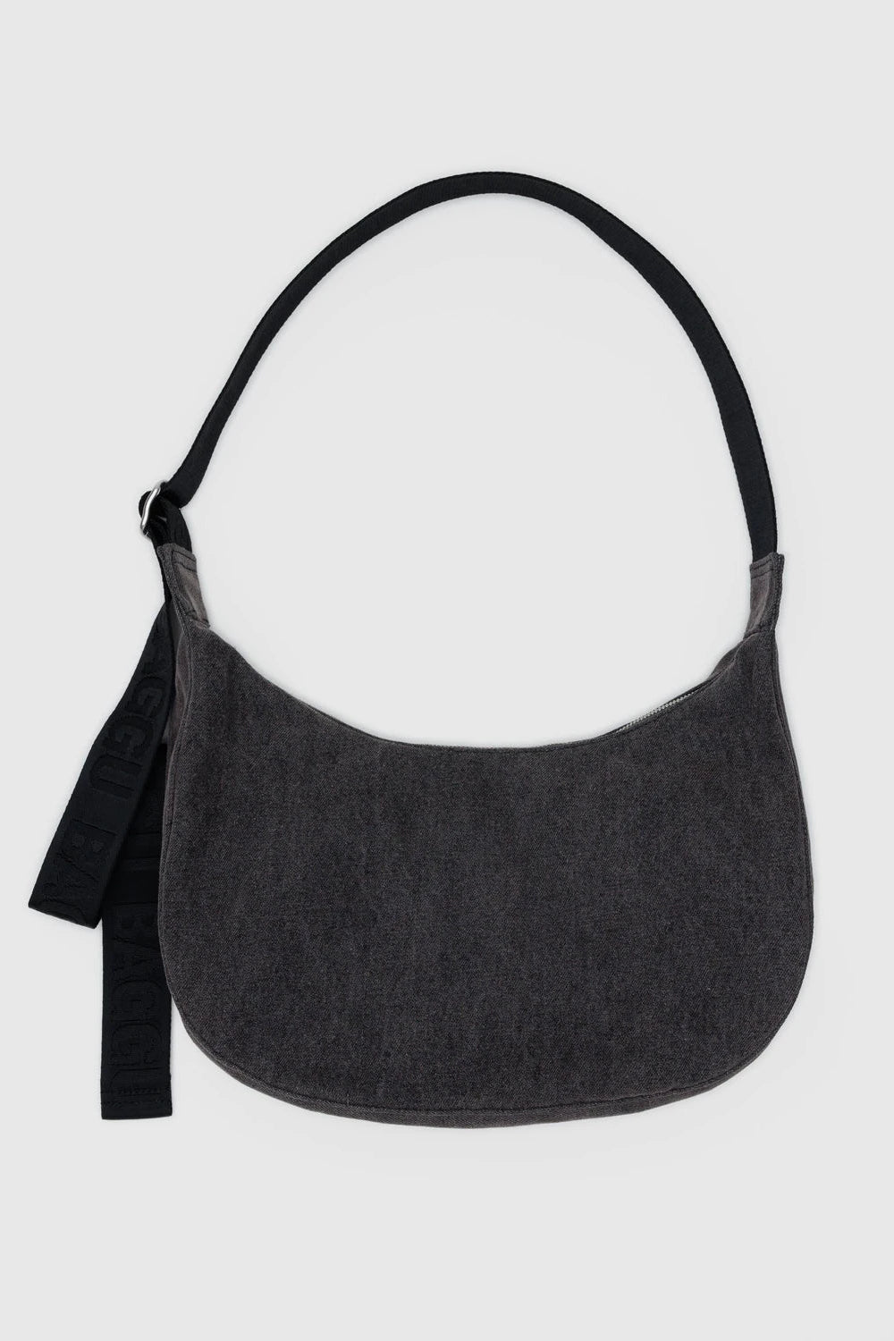 Medium Denim Crescent Bag, Washed Black