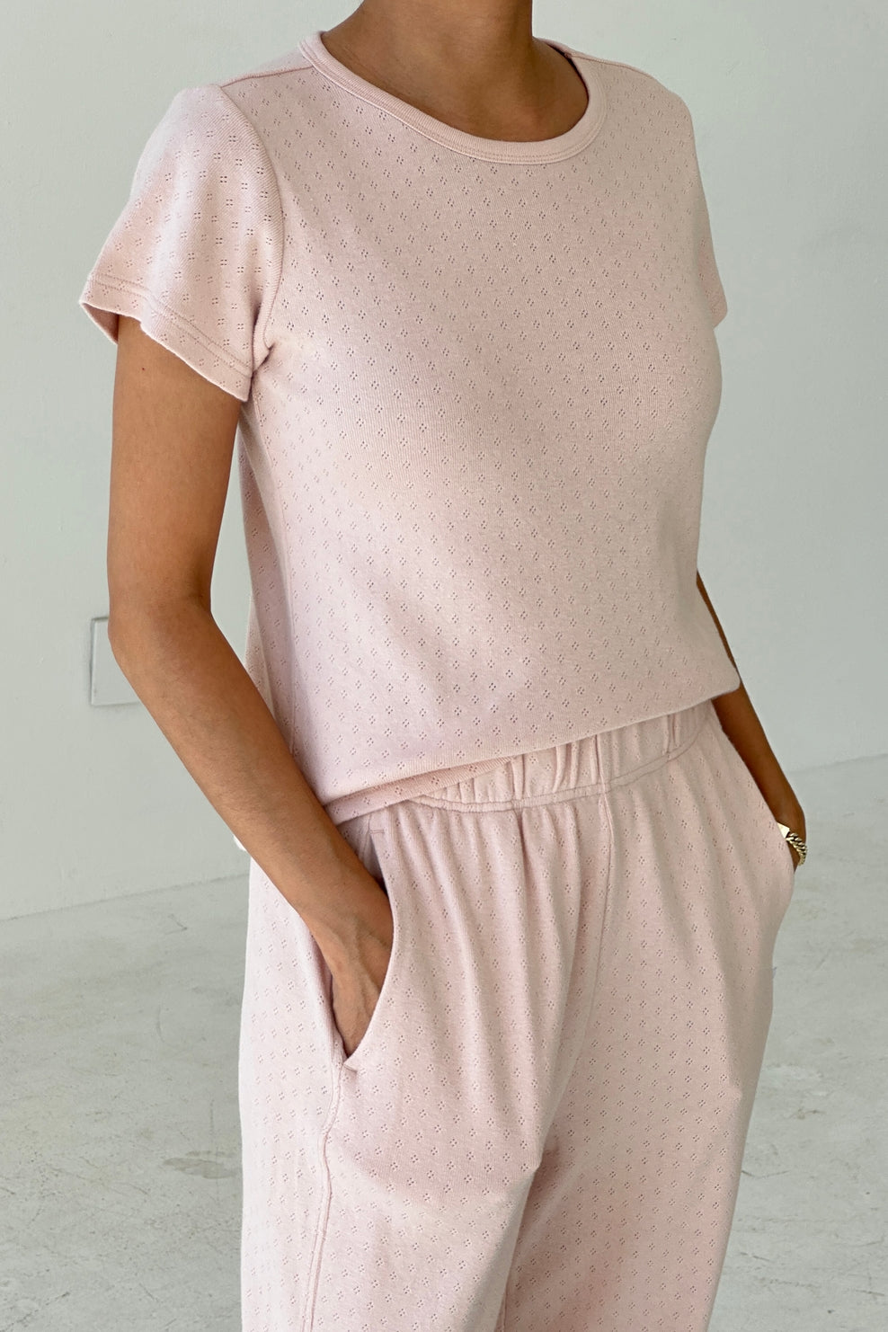 Pointelle Babe Tee, Baby Pink
