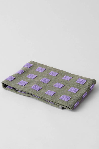 Lilac/Olive Squares Tea Towel