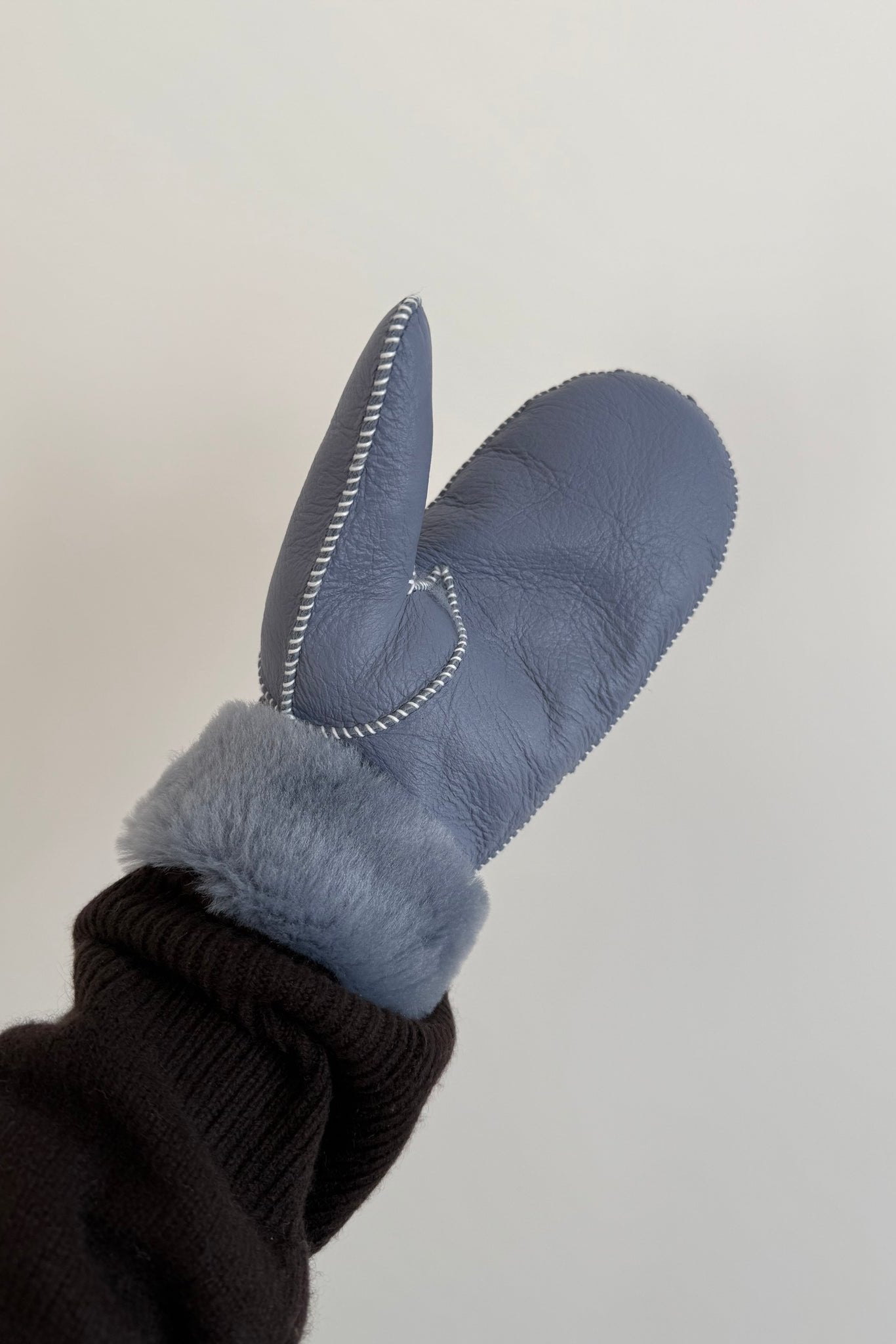 Shearling Mittens, Dusty Blue