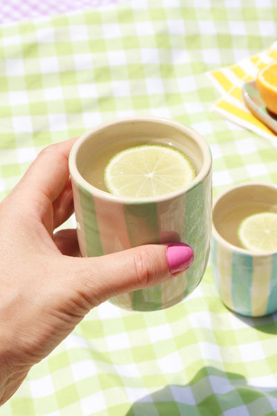 Small Ceramic Tumbler, Green Stripes