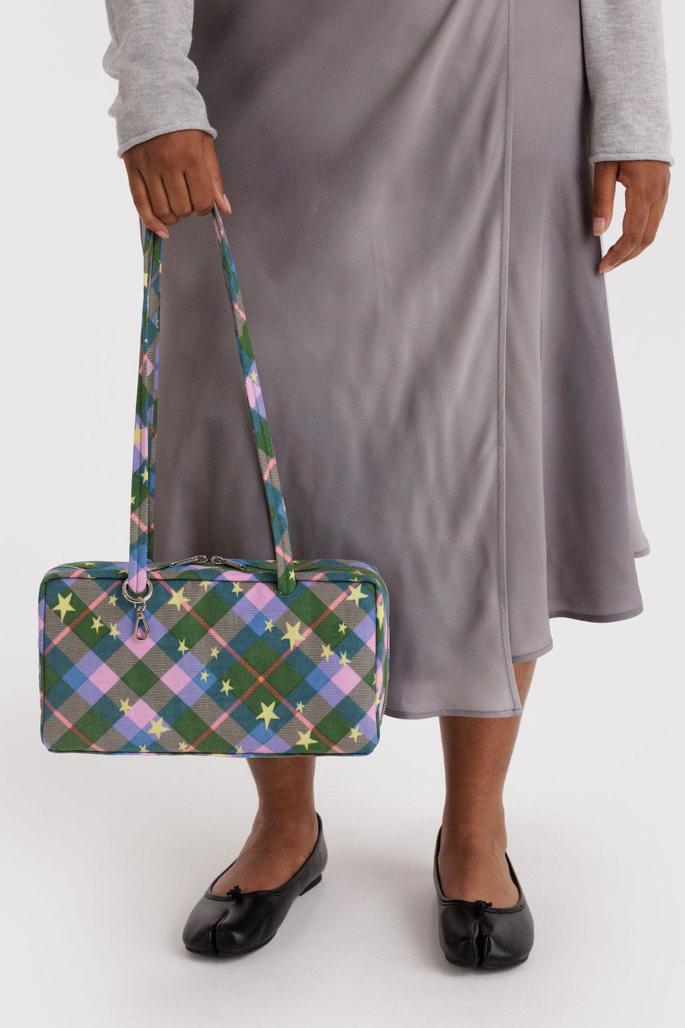 Nylon Bowler Bag, Green Star Plaid