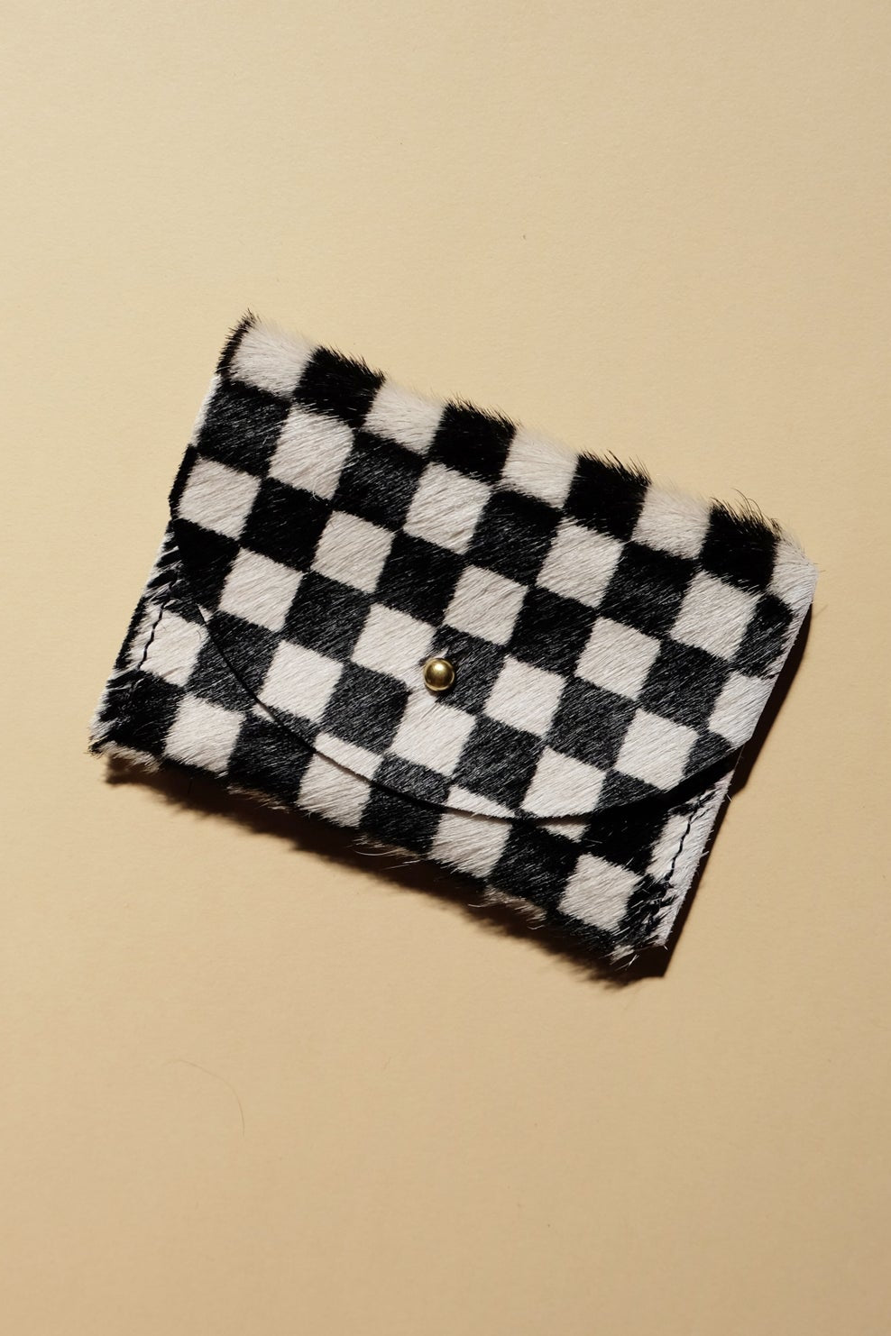 Cowhide Card Holder, White Checks