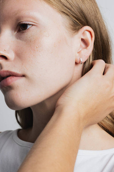Organic Huggie Hoops, Silver