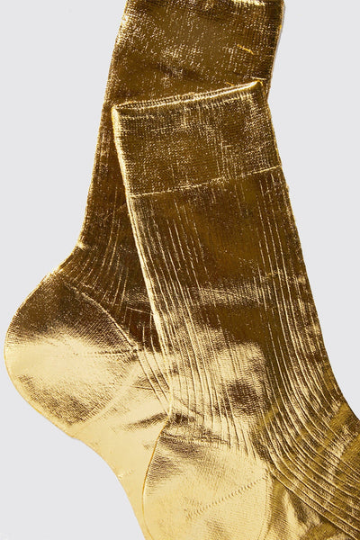 Ribbed Laminated Gold Socks