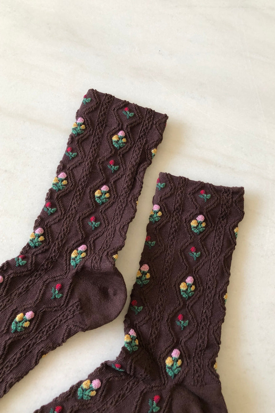 Rose Garden Socks, Chocolate